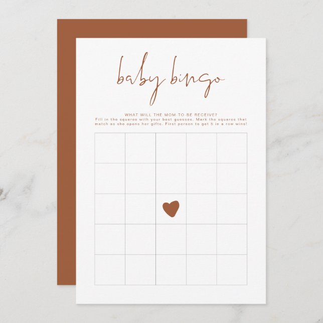 Convite CORIANDER Boho Terracotta Chá de fraldas Bingo Gam (Frente/Verso)