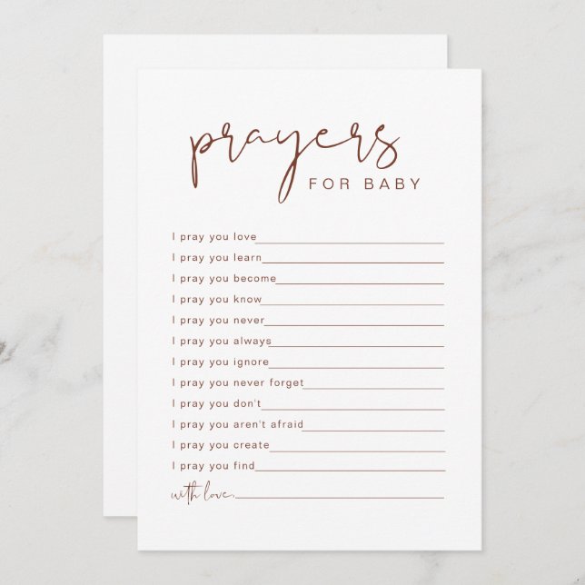 Convite CORIANDER Rust Boho Prayers para Bebê Card (Frente/Verso)