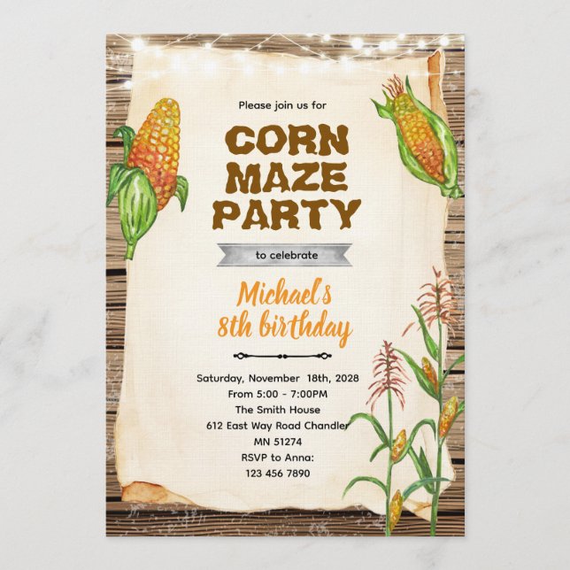 Convite Corn maze birthday party invitation (Frente)