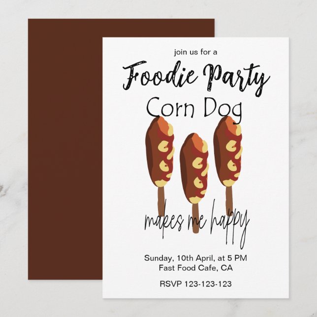 Convite Corndog Me Faz Feliz Festa de Comida (Frente/Verso)