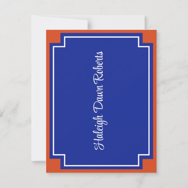 Convite Corner Block Orange & Royal Blue Graduation Invita (Verso)