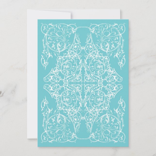Convite Corner Flourish Wedation Blue) (Frente)