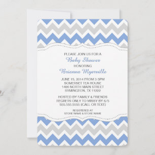 Convite Cornflower Blue & Cinza Chevron Chá de fraldas In