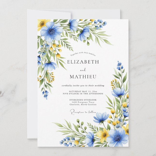 Convite Cornflower Blue Ethereal Wildflower Wedding (Frente)