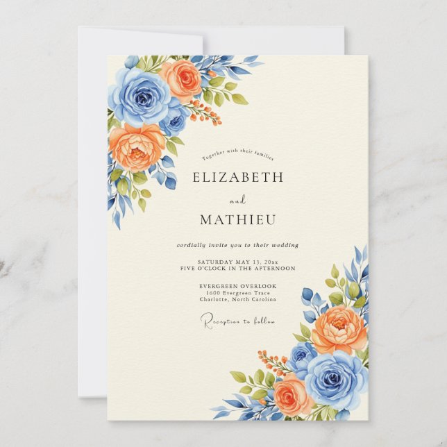 Convite Cornflower Blue Harmonious Spring Wedding (Frente)