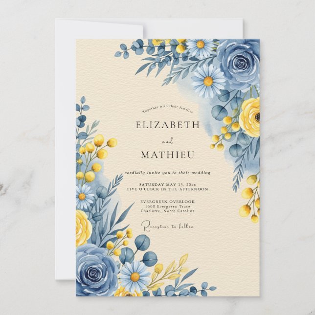 Convite Cornflower Blue Serene Botanical Wedding (Frente)