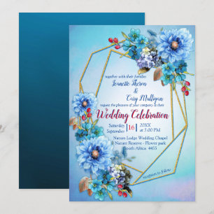 Convite Cornflower Blues em Casamento de Aquarela