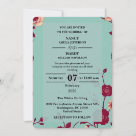 Convite Cornflower Burgundy Retro Wedding