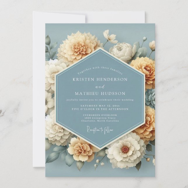 Convite Cornflower Ochre Painterly Wedding (Frente)