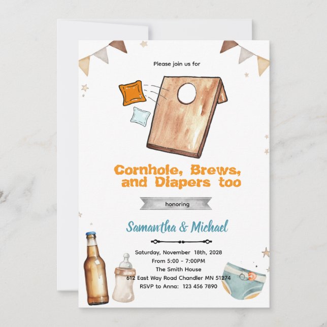 Convite Cornhole and Beer Baby Shower Invitation (Frente)