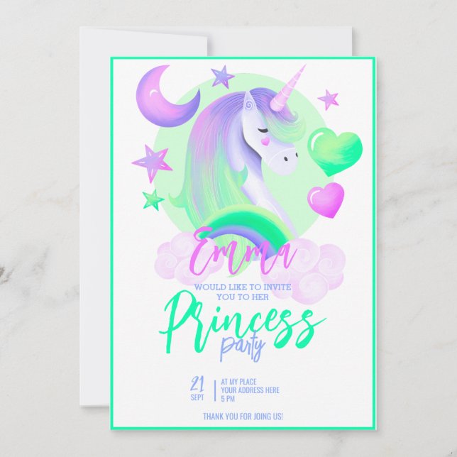 Convite Corno de Água Púrpura do Aniversário da Menina Gir (Frente)