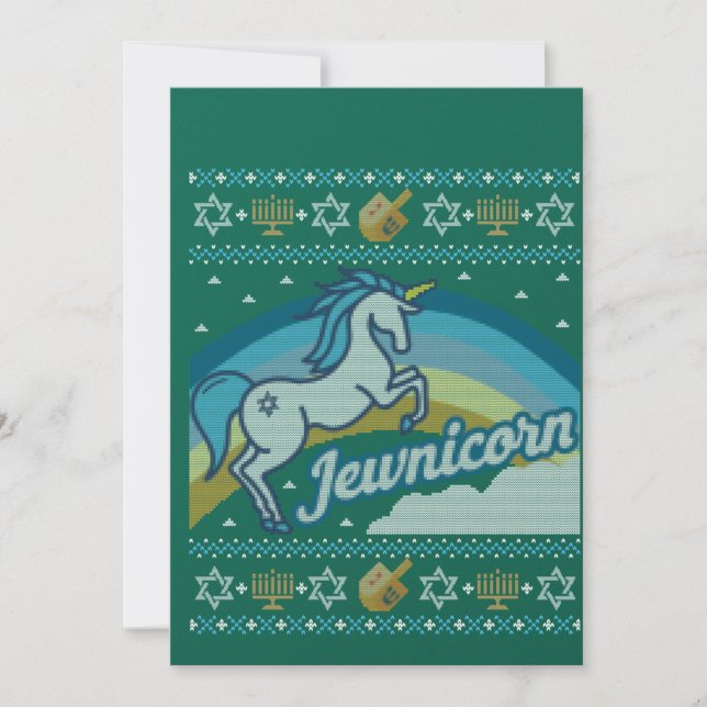 Convite Corno de Hanukkah Feio Unicórnio Judeunicórnio (Frente)