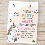 Convite Corno Moderno e Festa de aniversário de Stars Kid<br><div class="desc">Composto por tipografia escrita à mão sans serif divertida; unicórnio fofo no fundo Este foi projetado pela Select Party Supply, exclusiva do Zazzle. Disponível aqui: http://www.zazzle.com/store/selectpartysupplies</div>
