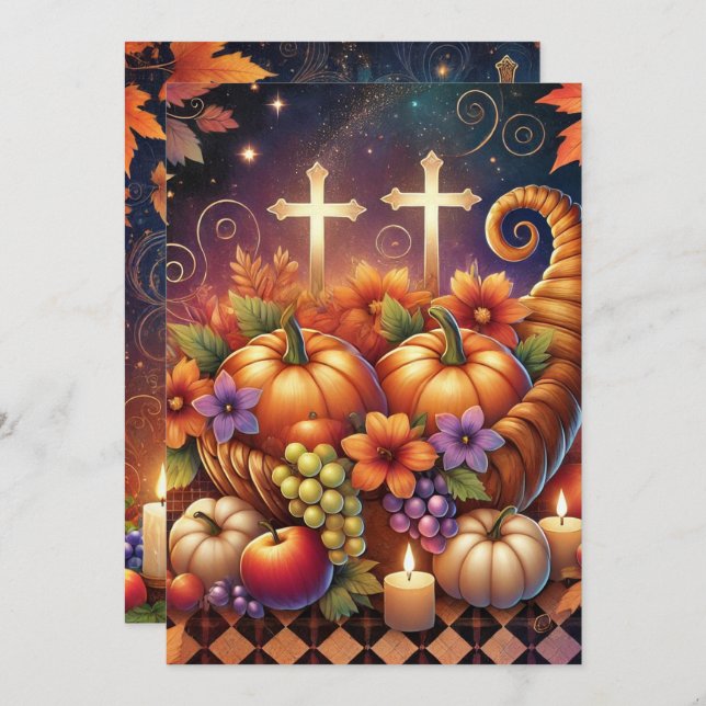Convite Cornucopia Cristã de Halloween, Vibrante Imprimíve (Frente/Verso)