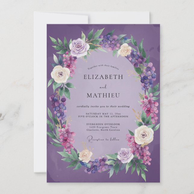 Convite Coroa Artística de Lavanda para Casamento (Frente)