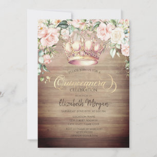 Convite Coroa Boho Rosas Madeira Quinceañera