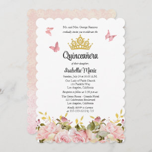 Convite Coroa Borboletas Rosa Rosa Rosa, Quinceañera