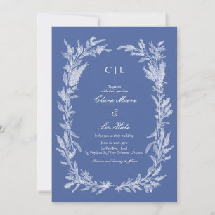Convite Coroa Botânica Azul Desbotada Boho Casamento