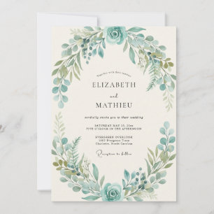 Convite Coroa Botânica Casamento Azul Empoeirado