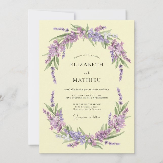 Convite Coroa Botânica de Casamento Lavanda (Frente)