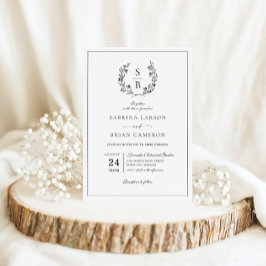 Convite Coroa Botânica de Monograma Elegante Casamento