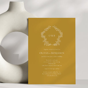 Convite Coroa Botânica em Dourado Mostarda para Casamento
