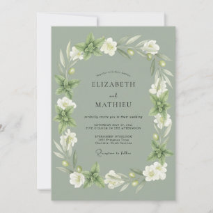 Convite Coroa Botânica Verde Sage Casamento