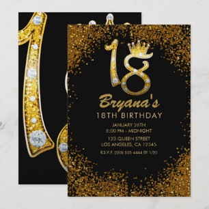 Convite Coroa Brilho Glamouroso Dourado Diamante Luxo 18º