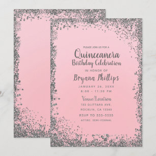 Convite Coroa Brilho Rosa e Prata Quinceañera 15
