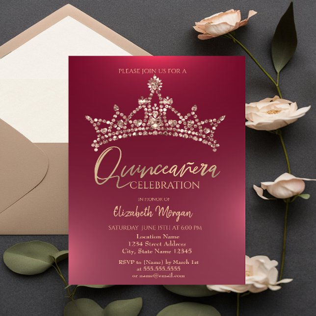Convite Coroa Chic Burgundy Quinceañera (Criador carregado)
