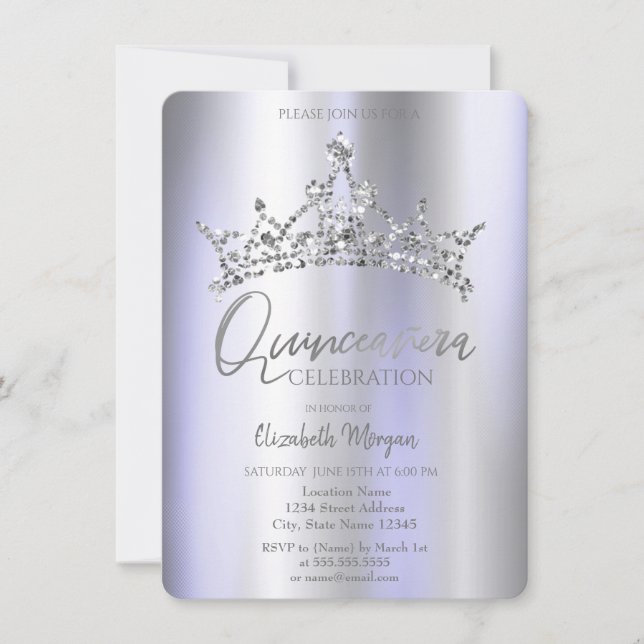 Convite Coroa Chic Violeta Metálico Quinceañera (Frente)