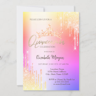 Convite Coroa Colorida de Glitter Drops Quinceañera