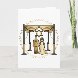 Convite Coroa com Noivo e Noiva da Chuppah em Ouro