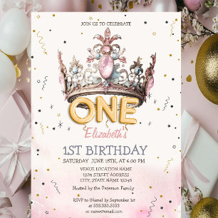 Convite Coroa da Princesa Conto de Fadas 1º Aniversário