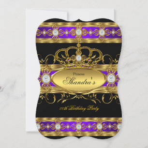 Convite Coroa da Rainha Diamante Dourado Roxo Princesa Rea