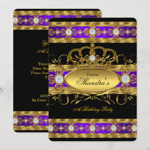 Convite Coroa da Rainha Diamante Dourado Roxo Princesa Rea