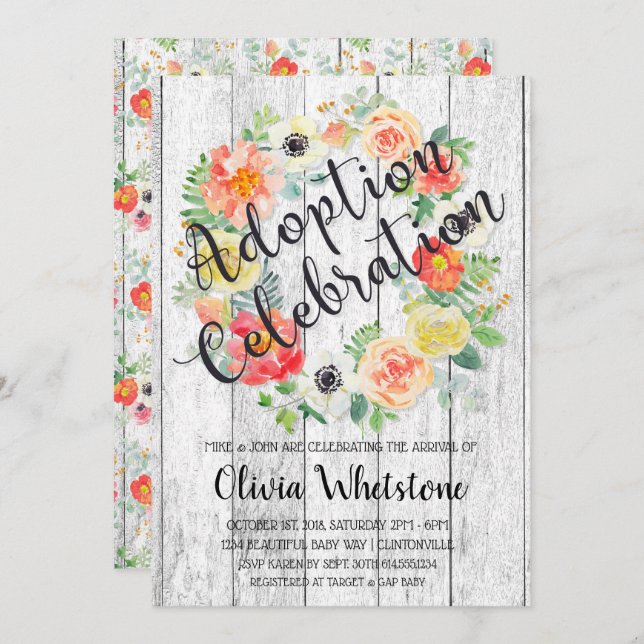 Convite Coroa de Adoção em Aquarela Laranja e Amarelo (Frente/Verso)