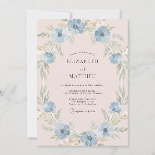 Convite Coroa de Anêmona Azul Centáurea Casamento