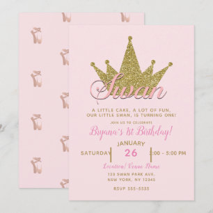 Convite Coroa de Aniversário Brilho Rosa e Dourado Princes