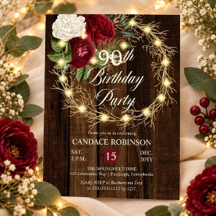 Convite Coroa de Aniversário de 90 Anos com Luzes Rústicas