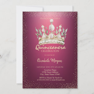 Convite Coroa de Aquarela Confete Chic Vermelha Quinceañer