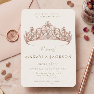Convite Coroa de Aquarela em Rosa Dourado para Aniversário