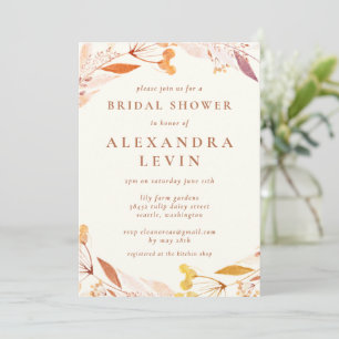 Convite Coroa de Aquarela Floral de Outono Chá de Noiva Bo