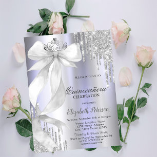 Convite Coroa de Arco Branco Brilho Gotas Violeta Quinceañ