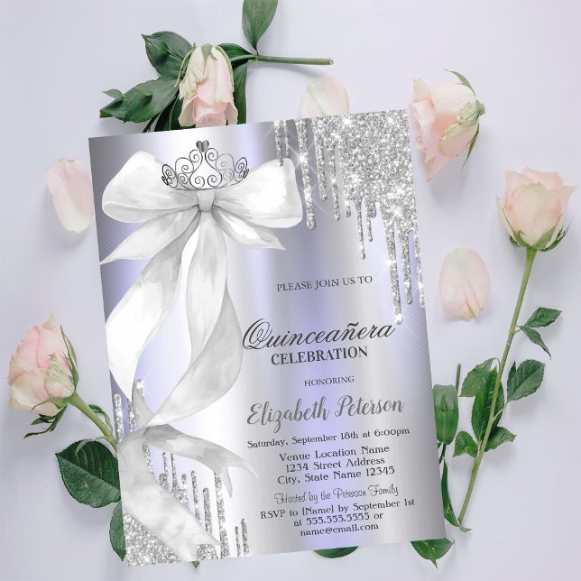 Convite Coroa de Arco Branco Brilho Gotas Violeta Quinceañ (Criador carregado)