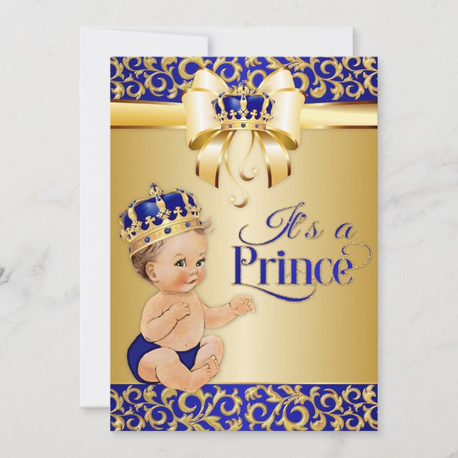 Convite Coroa de Baby Shower do Príncipe Azul Real e Doura (Frente)