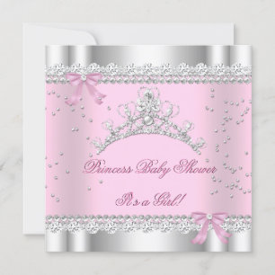 Convite Coroa de Bebê Princesa Menina Branco Rosa Joia