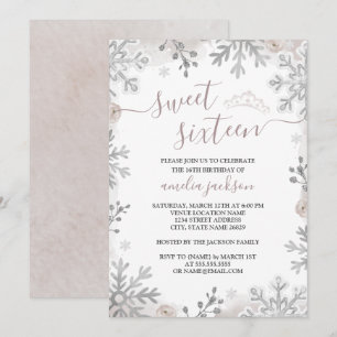 Convite Coroa de Blush Sweet Sixteen Winter Wonderland 