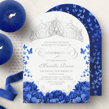 Coroa de Borboletas Azul Real Elegante Quinceanera