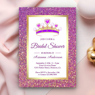 Convite Coroa de Brilho Roxa Princesa Chá de Noiva